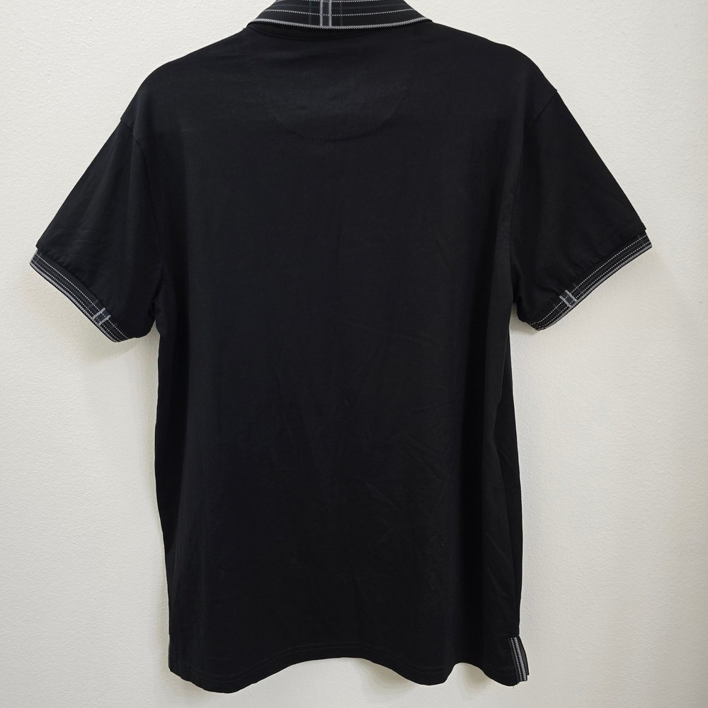 Marc Asher New York Mens Black Plaid Trim Short Sleeve Polo Shirt Large Casual‎ - Picture 2 of 5